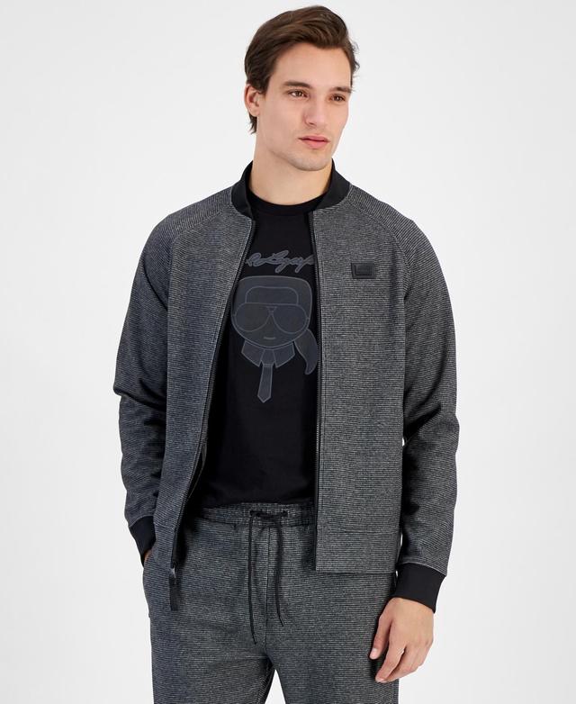 Karl Lagerfeld Paris Mens Slim-Fit Heathered Bomber Track Jacket - Gry Product Image