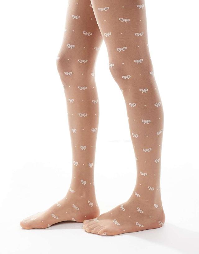 ASOS DESIGN bow and dot tights in white Product Image