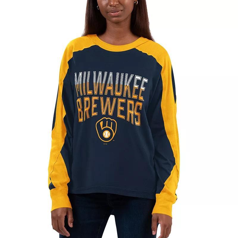 Womens G-III 4Her by Carl Banks Navy/Gold Milwaukee Brewers Smash Raglan Long Sleeve T-Shirt Product Image