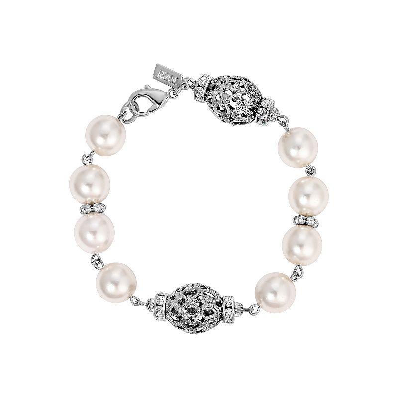 1928 Silver Tone Filigree Faux Pearl Bracelet, Womens, Pink Product Image