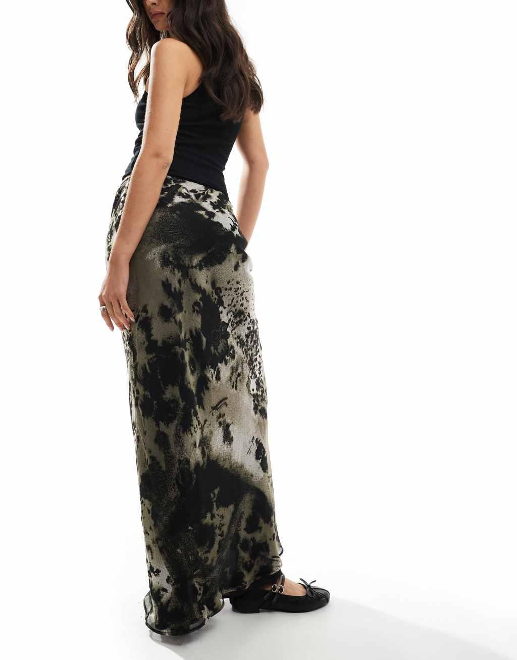 ASOS DESIGN chiffon bias maxi skirt in blurred abstract print   Product Image