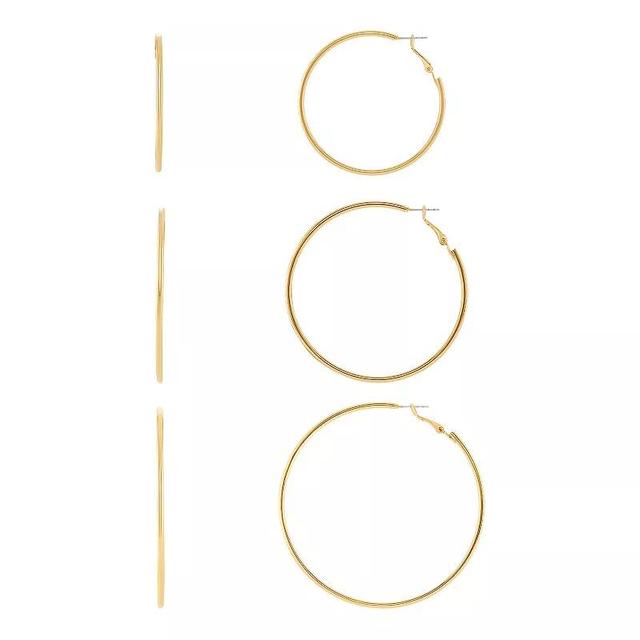 Emberly Polished Thin Graduated Hoop Earrings Trio Set, Womens, Yellow Product Image