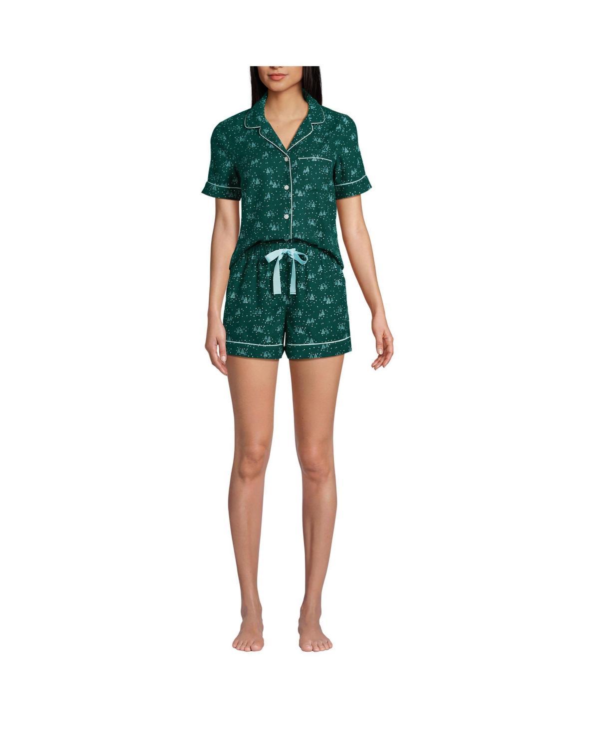 Lands End Womens Drapey Flannel 2 Piece Pajama Set - Short Sleeve Top and Shorts Product Image