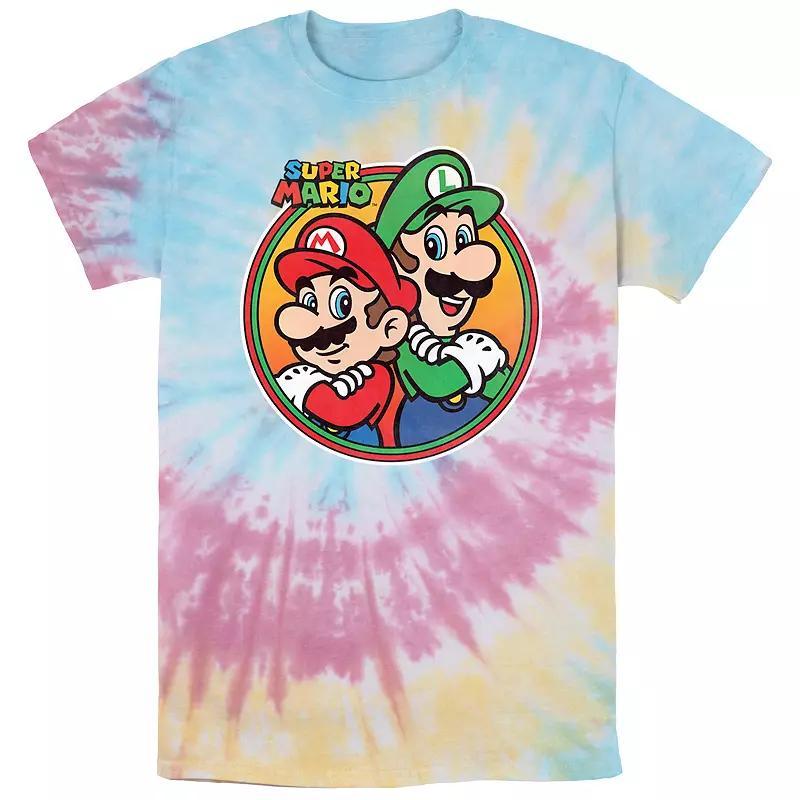 Mens Nintendo Super Mario And Luigi Badge Tie Dye Graphic Tee Product Image