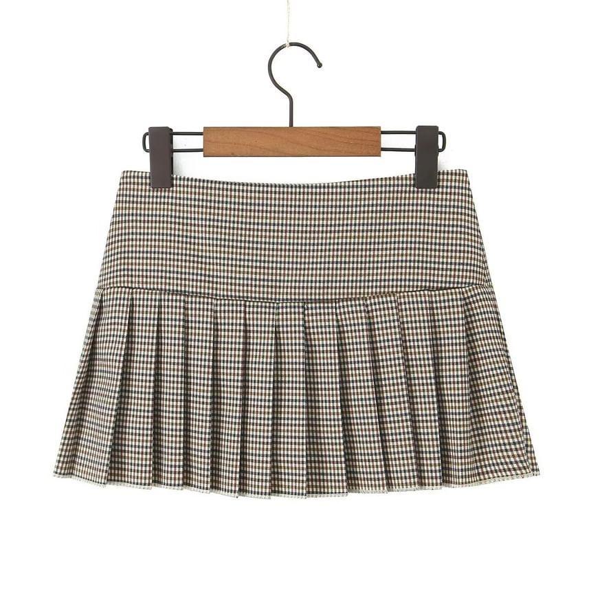 High Rise Print Drawstring Pleated Mini A-Line Skirt Product Image