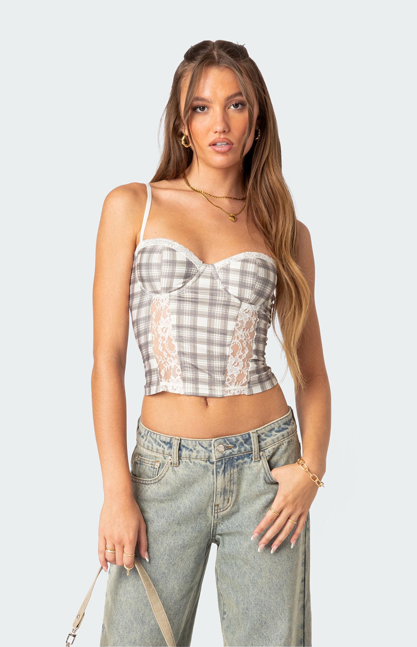 Edikted Womens Plaid Printed Cupped Corset - Multicoloredium Product Image