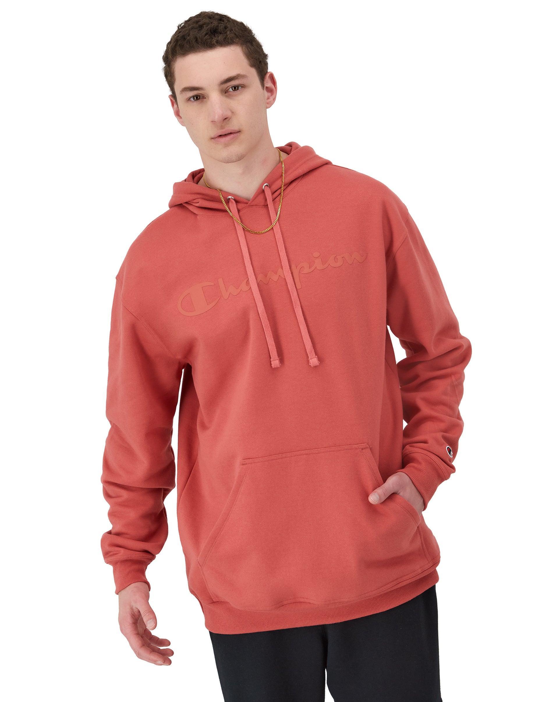 Mens Champion Powerblend Fleece Hoodie, Classic Script Logo (Big & Tall) Picante Pink 4XB Product Image