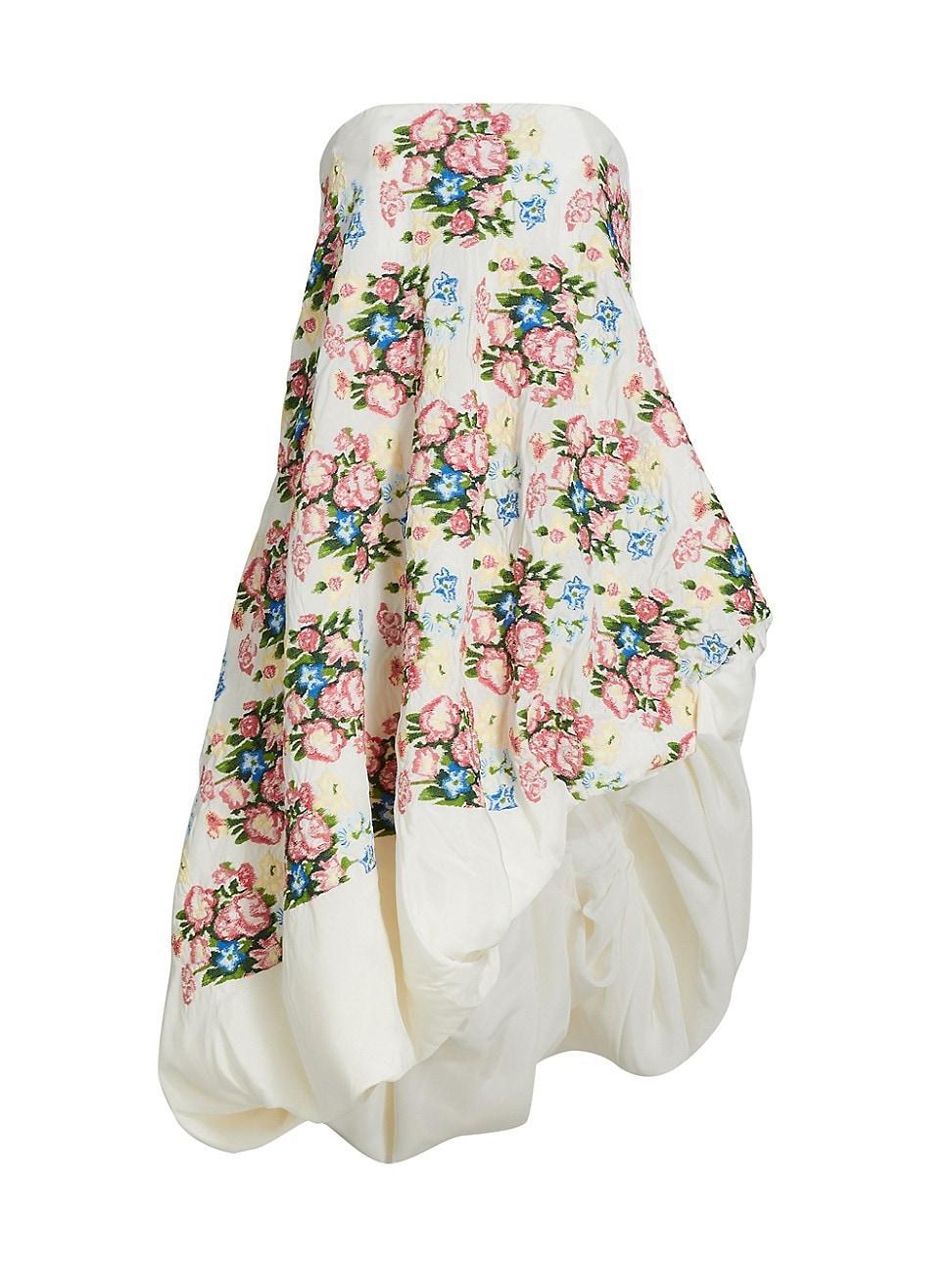 Womens Strapless Floral-Embroidered Midi-Dress product image