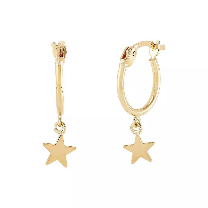 14k Gold Star Drop Hoop Earrings, Womens, Yellow Product Image