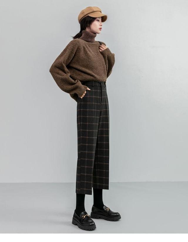 High Rise Plaid Cropped Straight Leg Pants Product Image