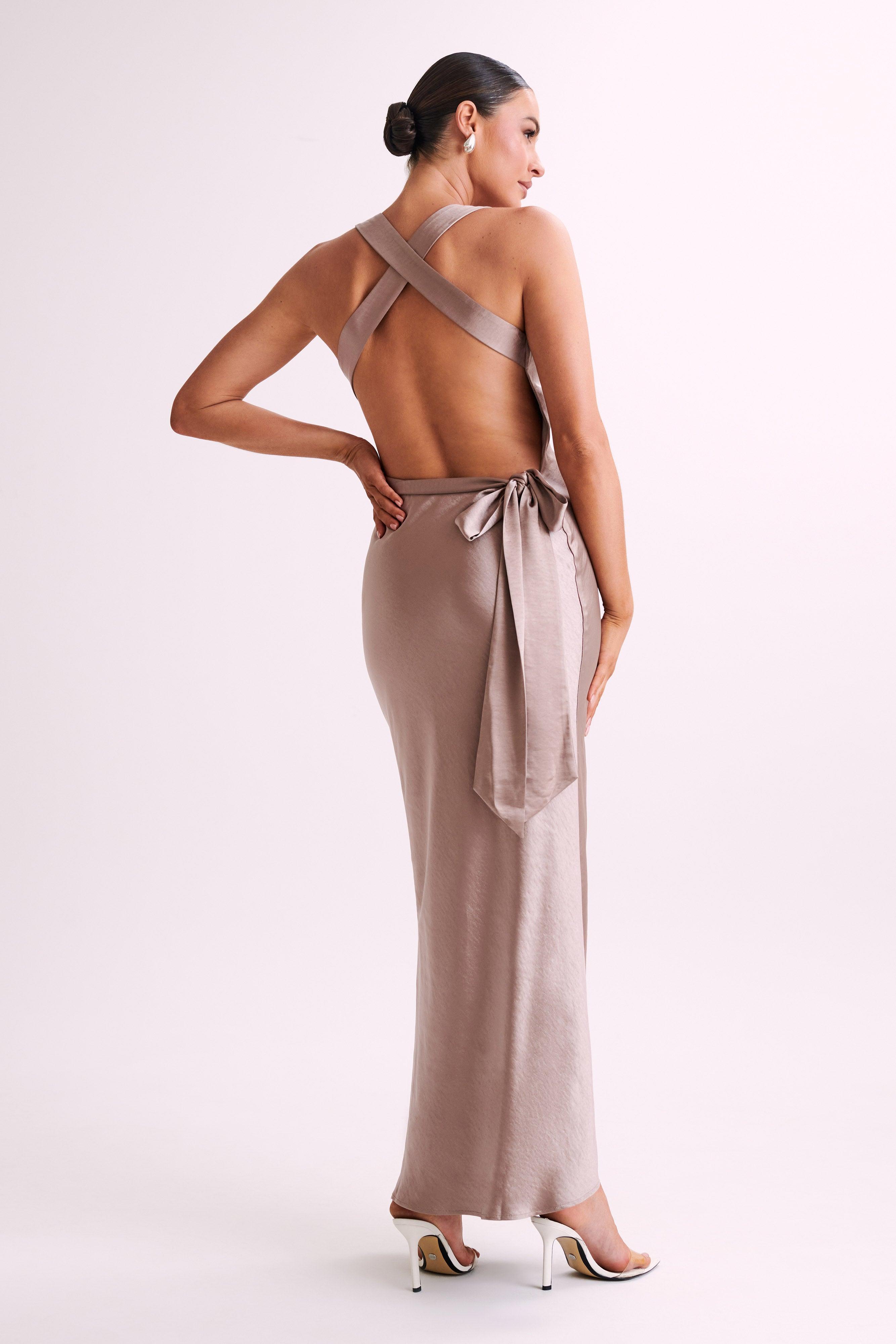 Caellie Satin Cowl Maxi Dress - Taupe Product Image