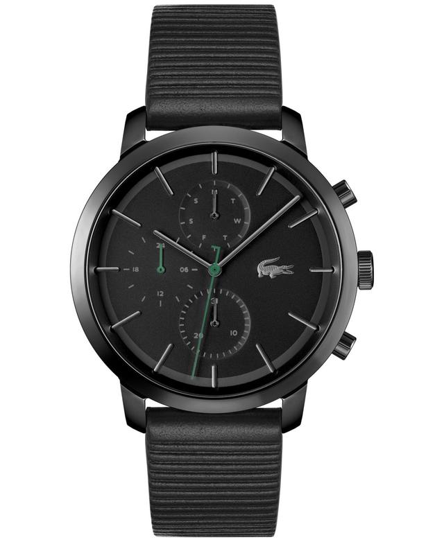 Lacoste Mens Replay Black Leather Strap Watch 44mm Product Image