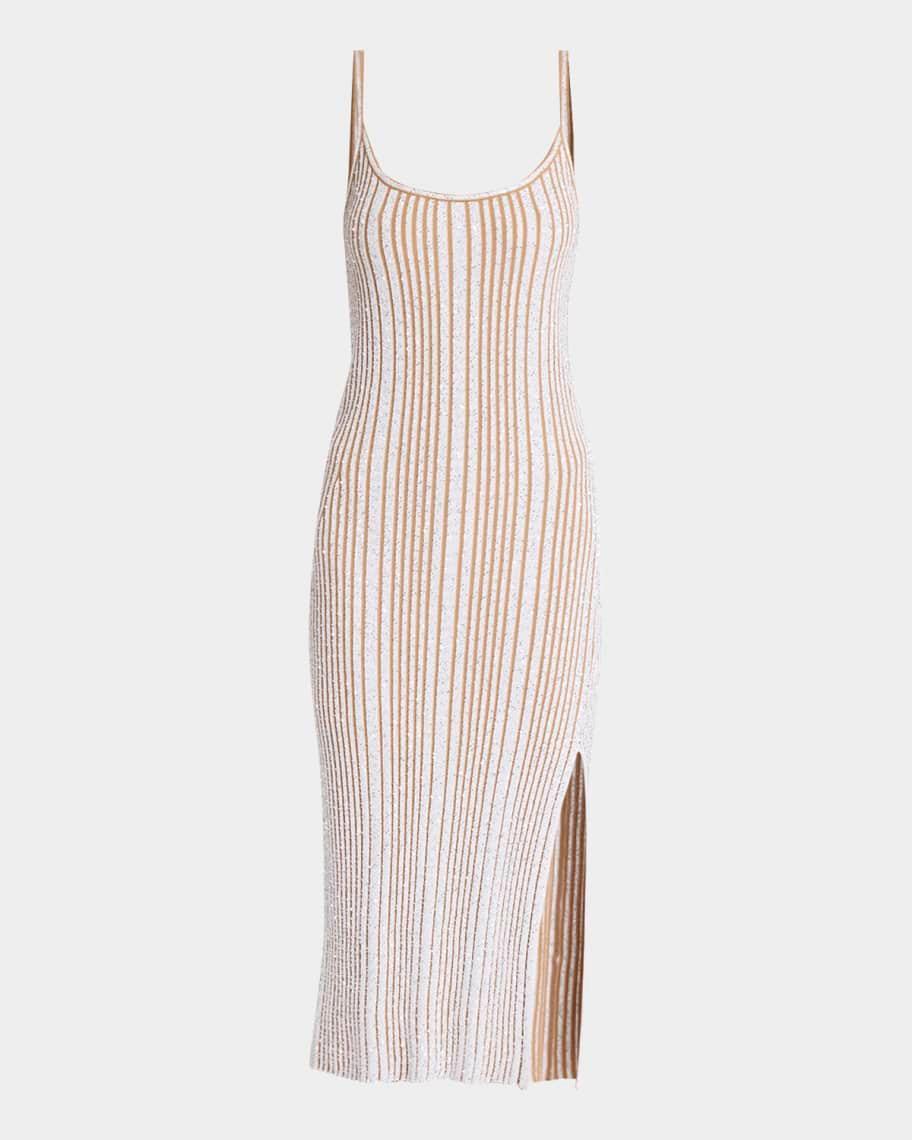 Sleeveless Paillette Rib Slit Midi Dress Product Image