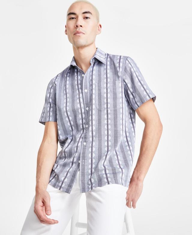 Sun + Stone Mens Elias Short Sleeve Button-Front Textured Multi-Print Shirt, Created for Macys Product Image