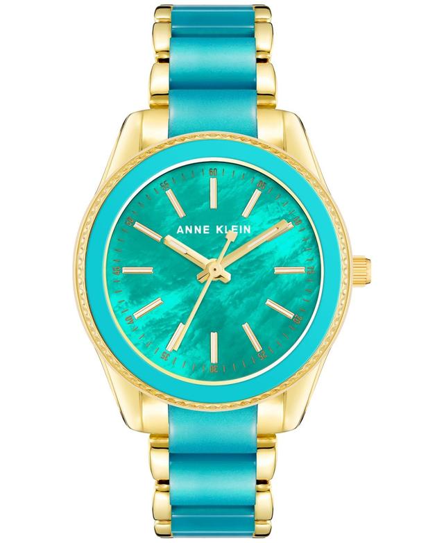 Anne Klein Womens Teal & Gold-Tone Bracelet Watch 38mm Product Image