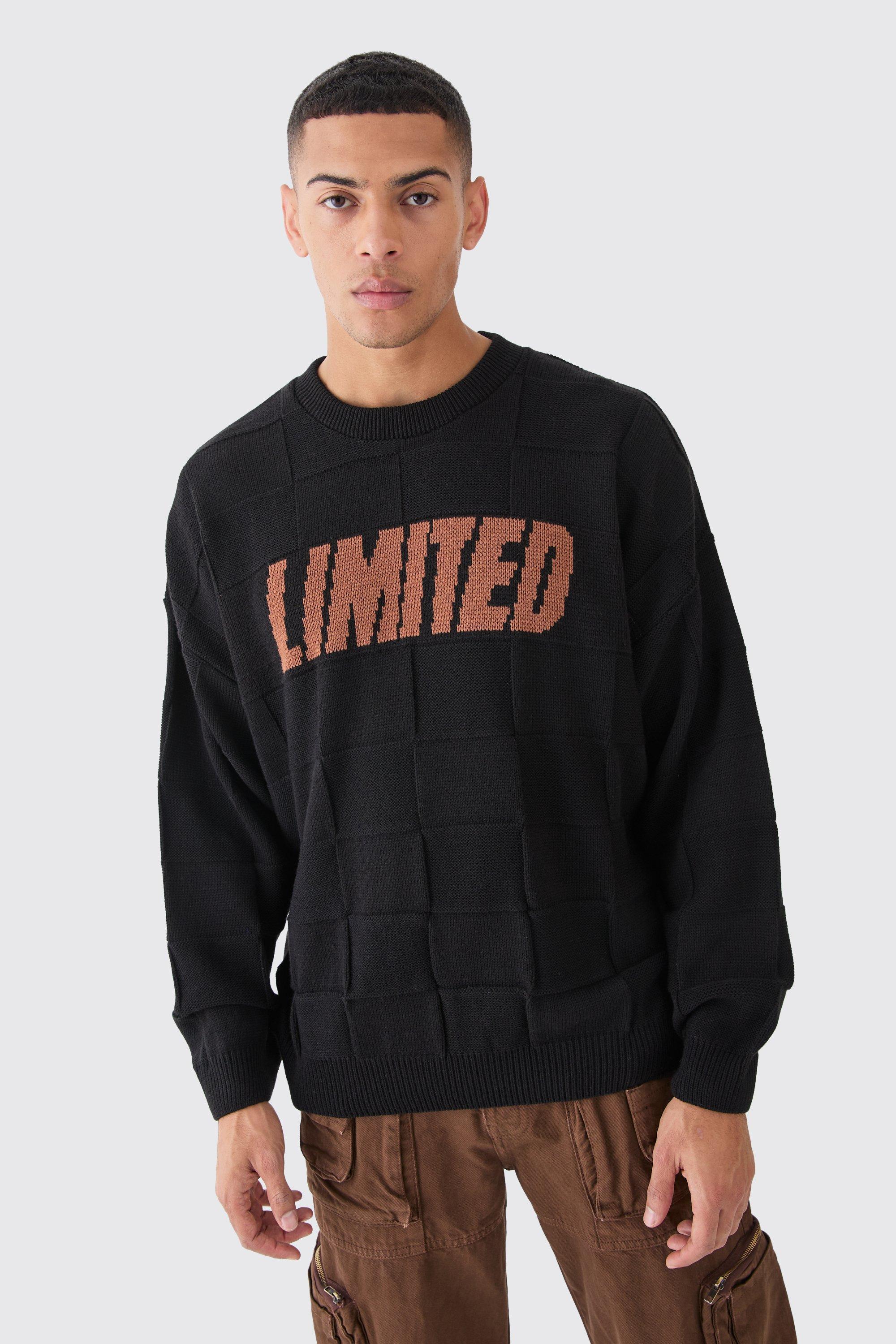 Oversized Textured Knitted Branded Jumper | boohooMAN USA Product Image