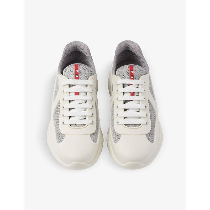 PRADA Mens Neutral America's Cup Original Leather And Mesh Trainers In White Product Image