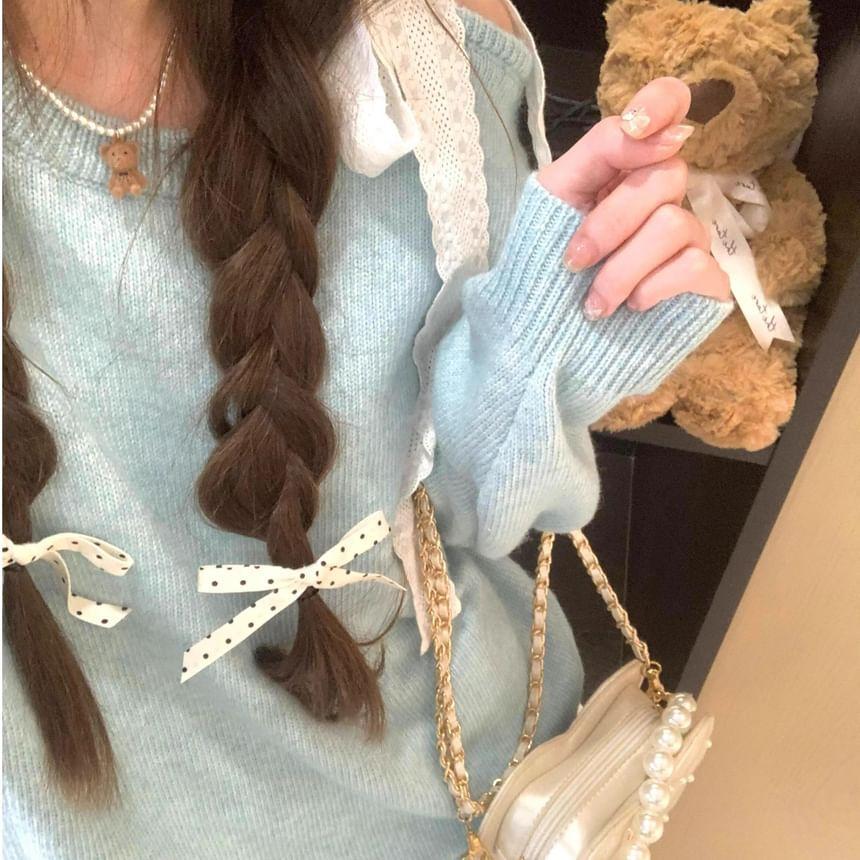 Cold-Shoulder Plain Bow Oversized Sweater Product Image