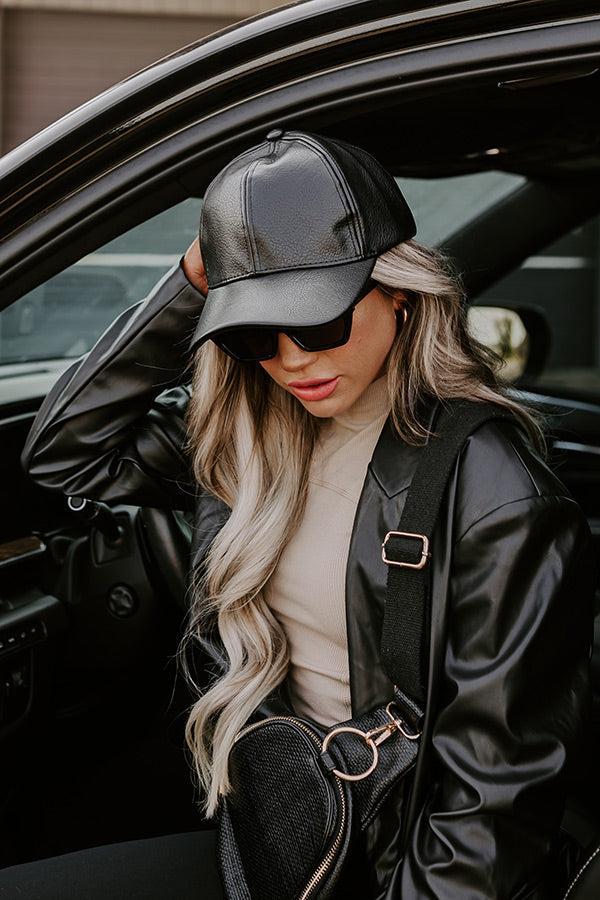 On The Daily Faux Leather Baseball Cap In Black Product Image