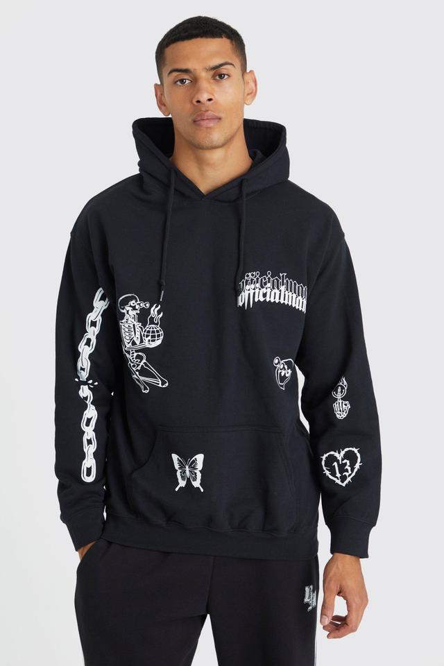 Oversized Multi Graffiti Print Hoodie | boohooMAN USA Product Image