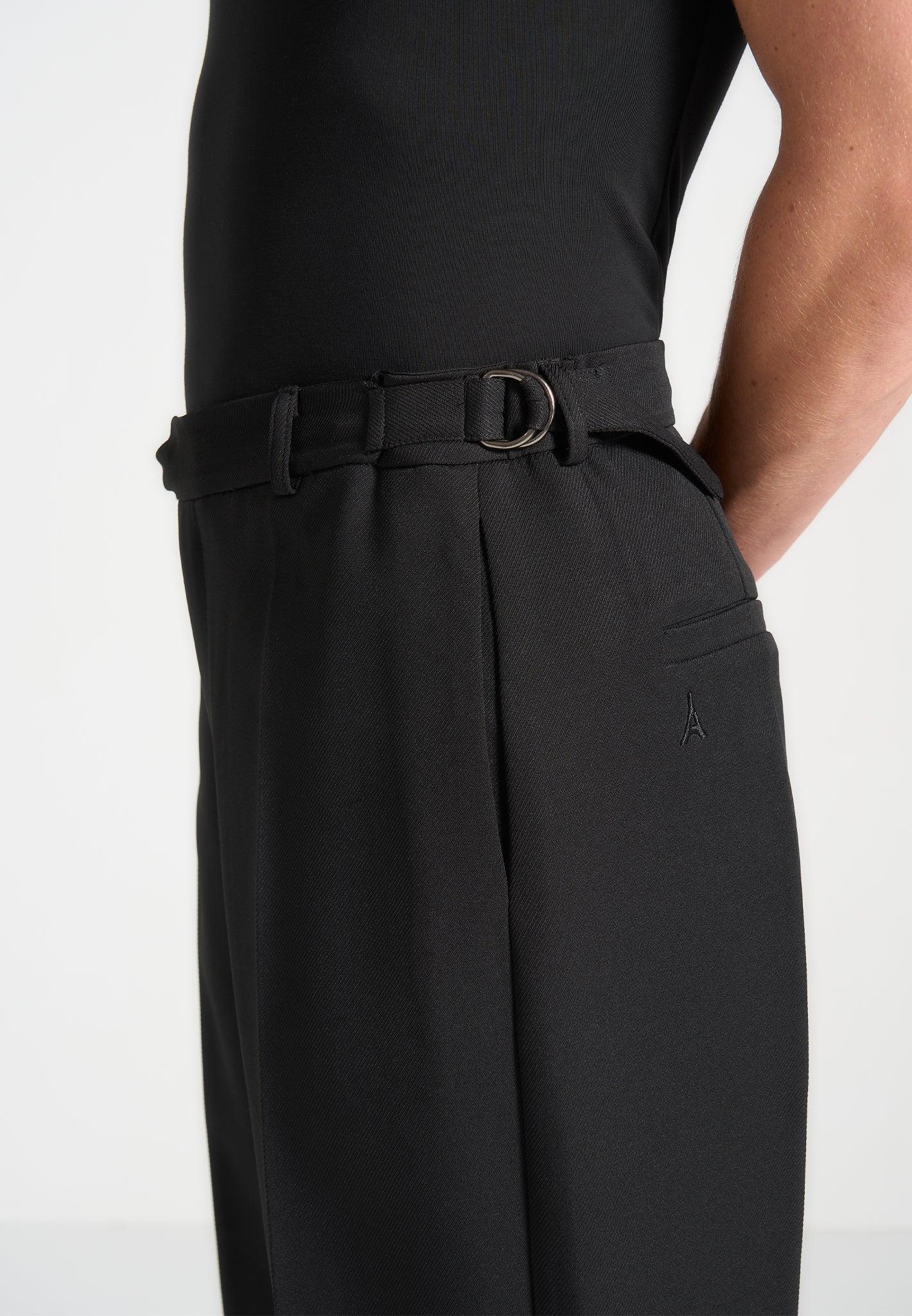 Relaxed Fit Tailored Button Cuff Trousers - Black Male Product Image