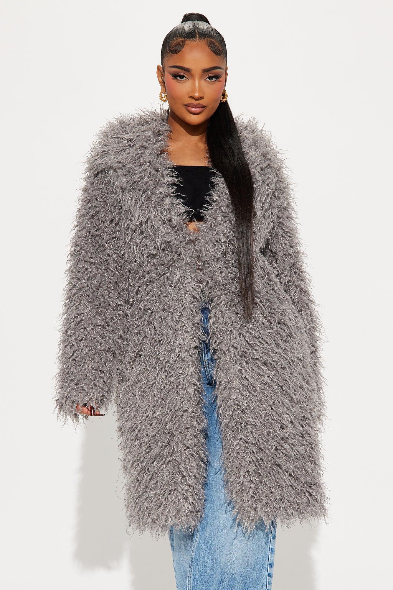 Posh Life Faux Fur Coat - Charcoal Product Image