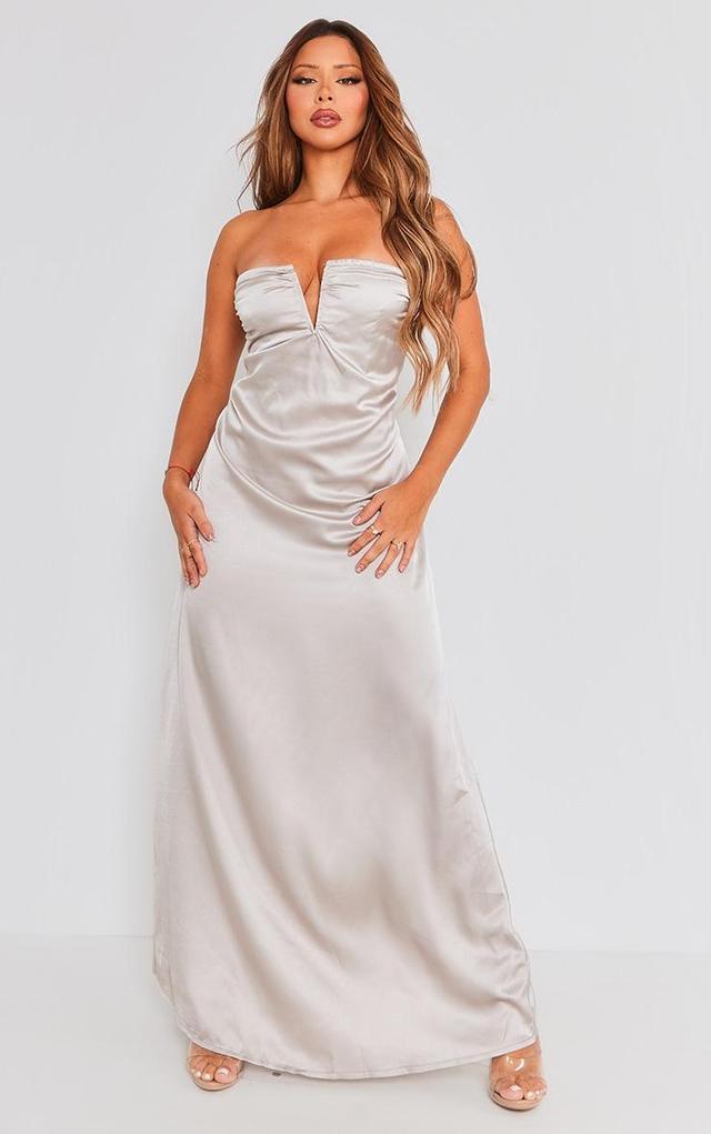 Silver Satin V Bar Floaty Bandeau Maxi Dress Product Image