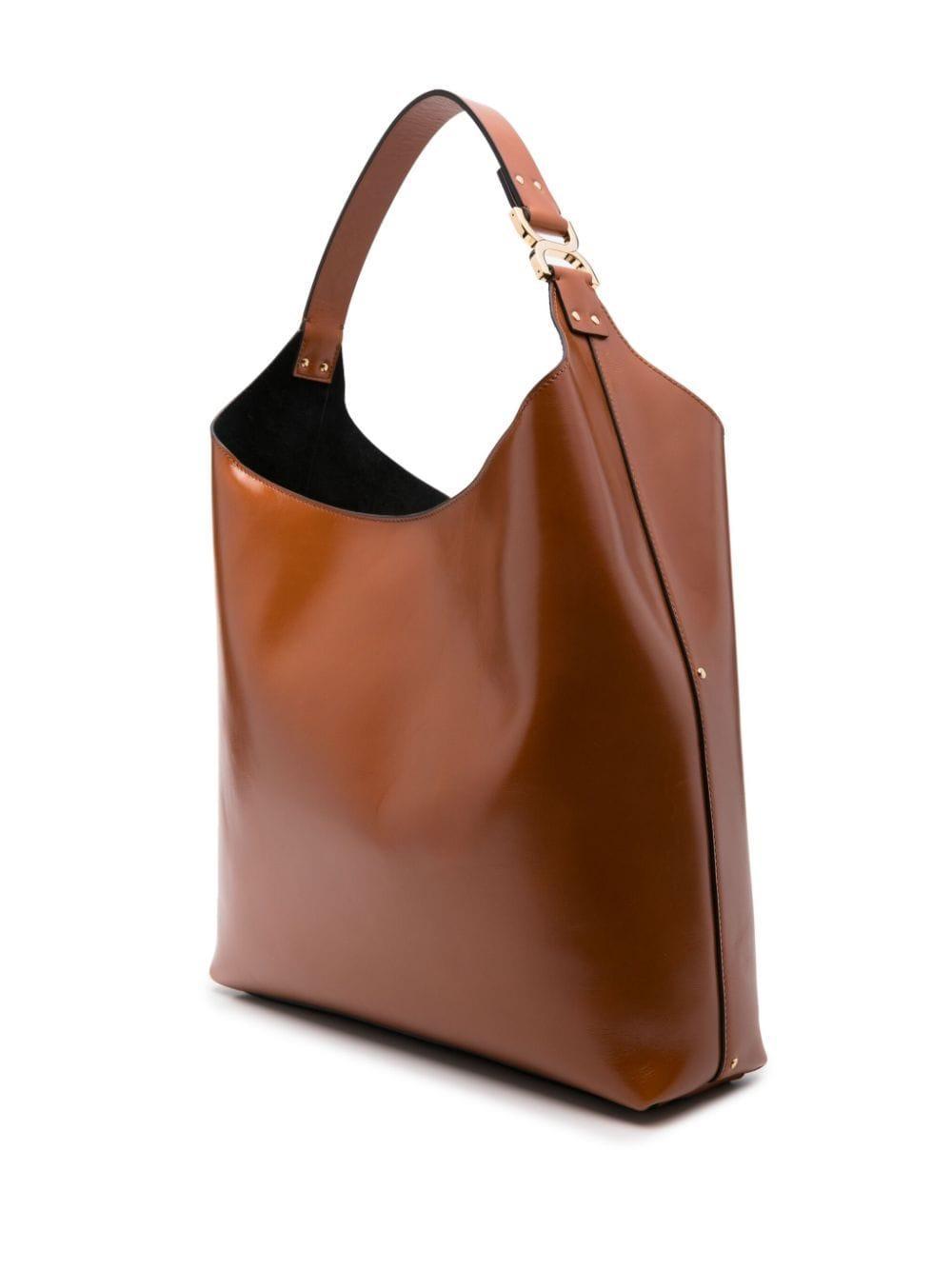 Triomphe-detailed Leather Tote Bag In Brown Product Image