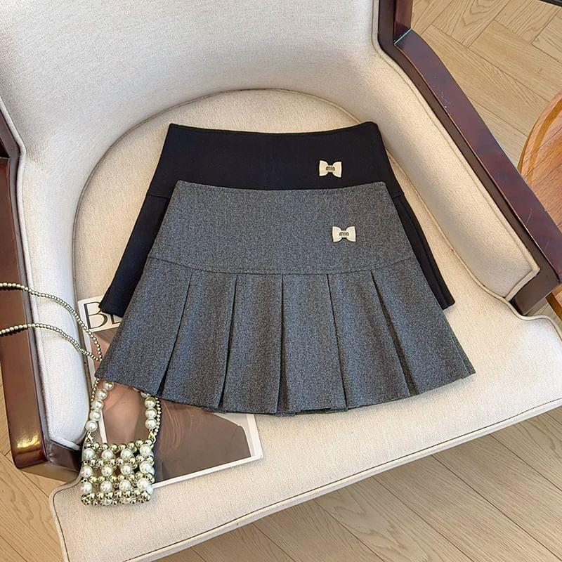 High Waist Plain Pleated Mini A-Line Skirt product image