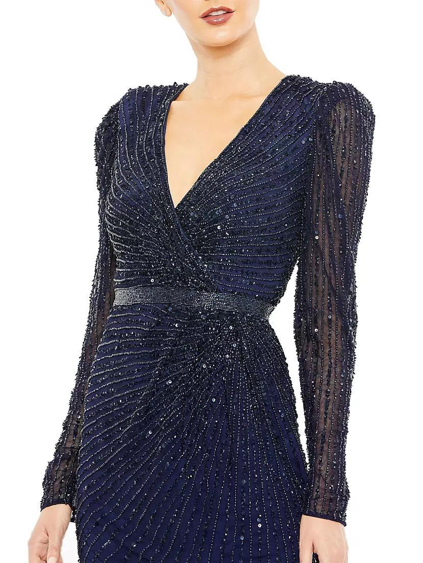 Sequin Wrap-Over Long-Sleeve Gown Product Image