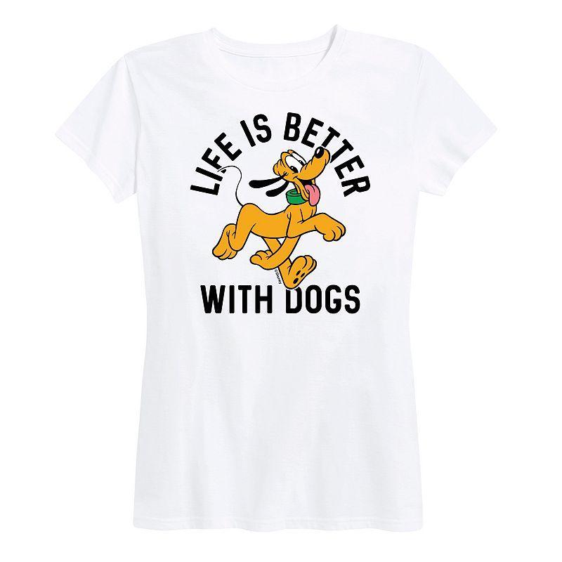 Disneys Pluto Womens Life Is Better With Dogs Graphic Tee Grey Royal Blue Product Image