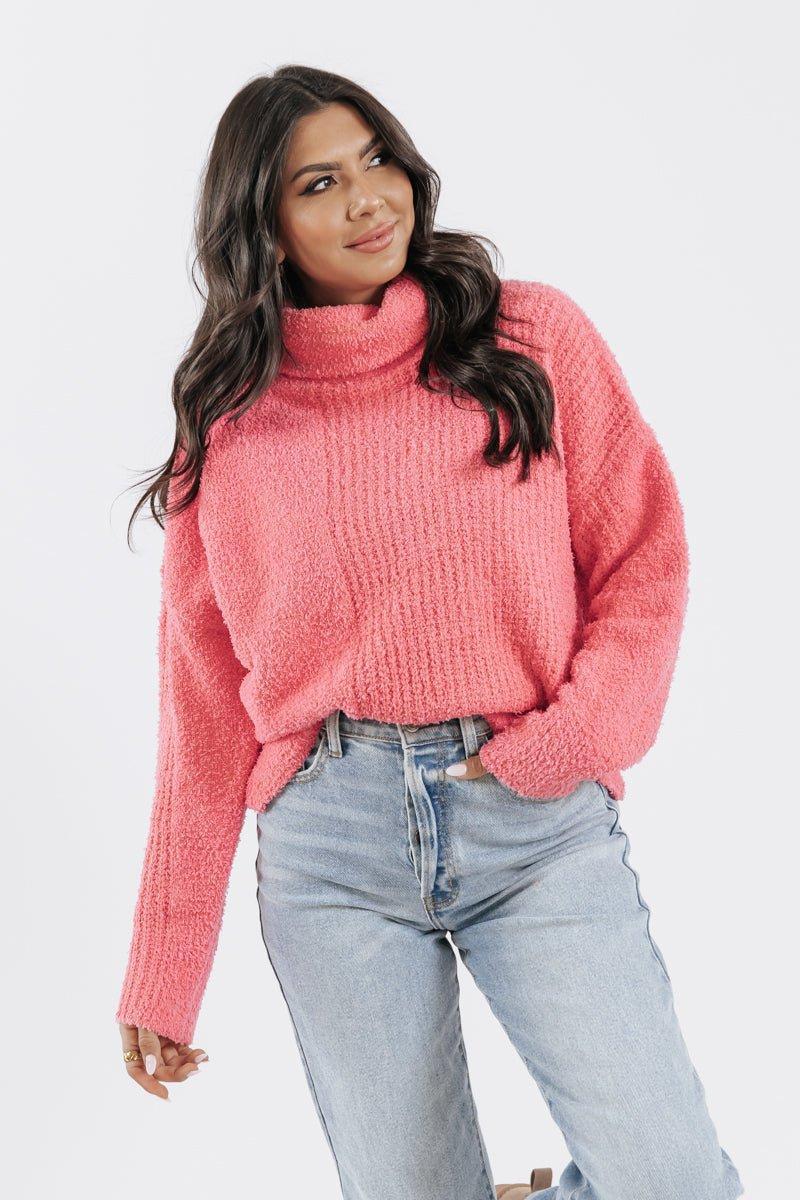 Pink Long Sleeve Turtleneck Sweater - FINAL SALE Female Product Image