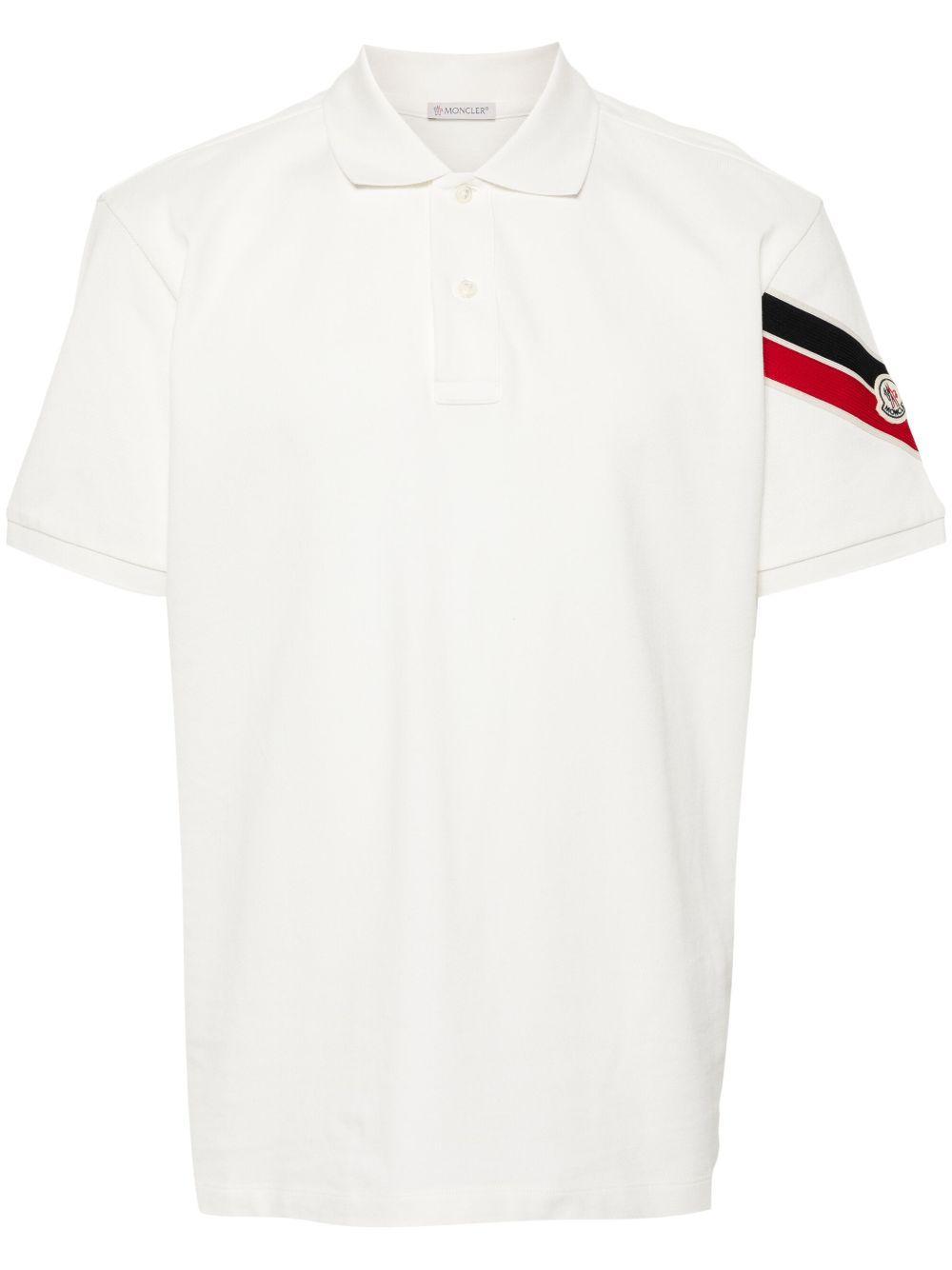 MONCLER White Stripe-trim Cotton Polo Shirt In Cream Product Image