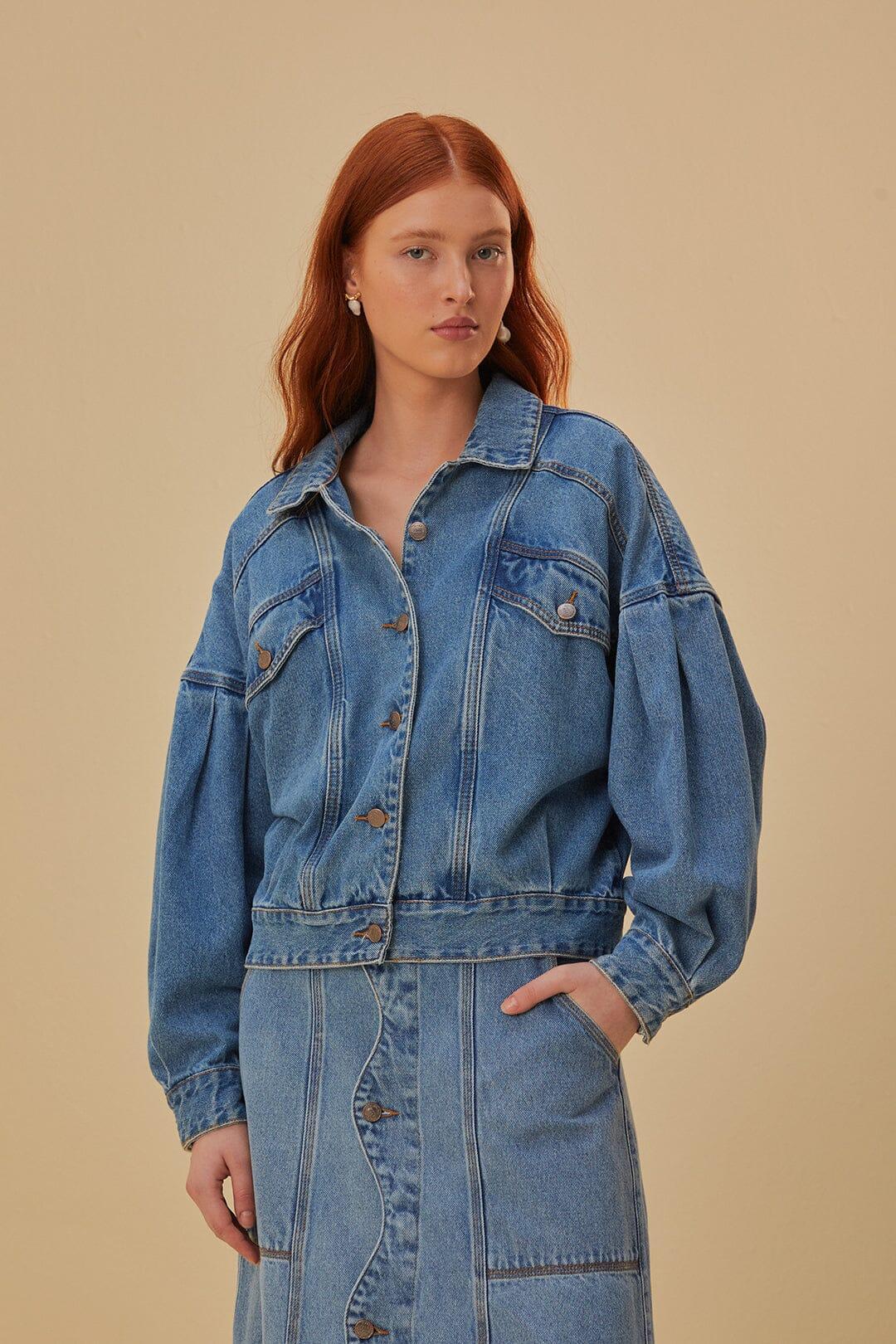 Denim Bomber Mini Jacket, DENIM / XXS Product Image