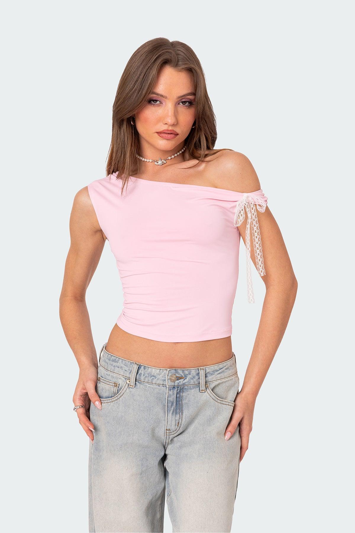 Lace Bow Asymmetric Top Product Image