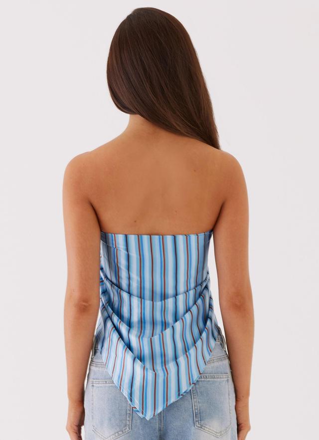 Salta Satin Scarf Top - Blue Stripe Product Image