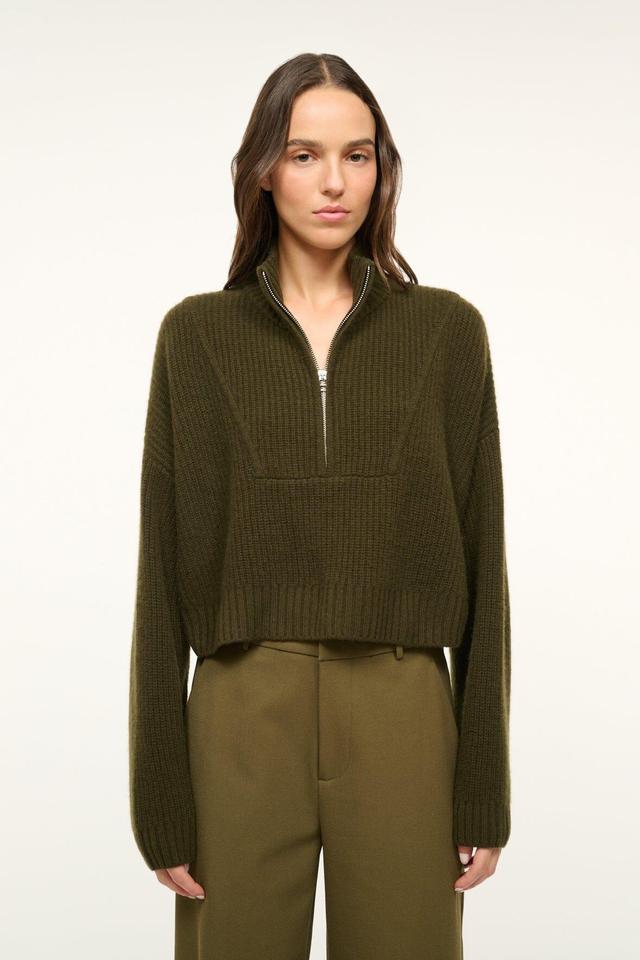 CASHMERE CROPPED HAMPTON SWEATER | OLIVE Product Image