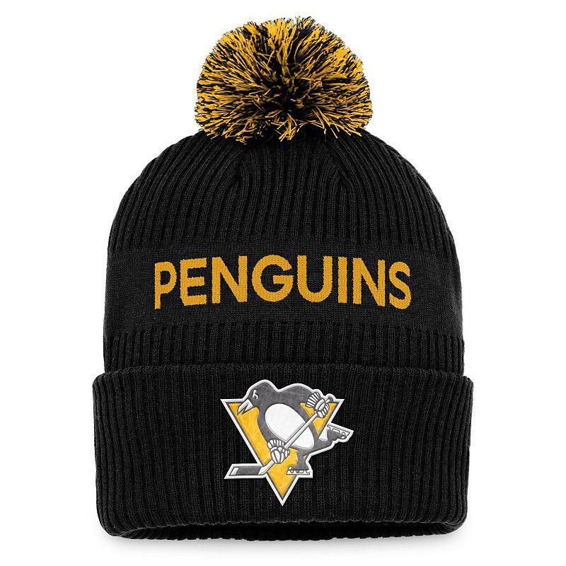 Mens Fanatics Branded /Yellow Pittsburgh Penguins 2022 NHL Draft Authentic Pro Cuffed Knit Hat with Pom Product Image