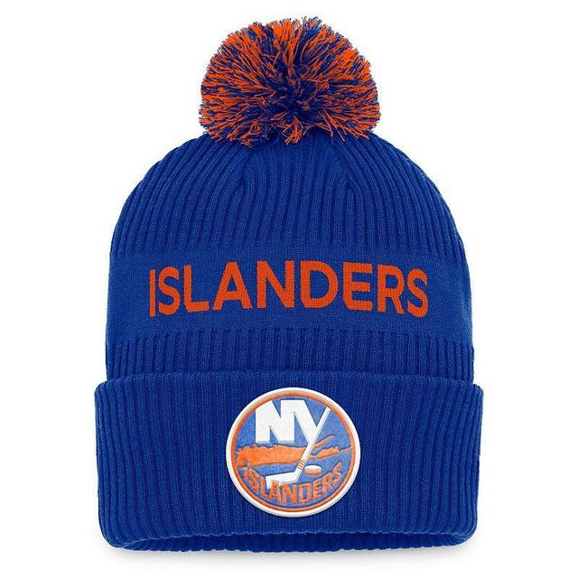 Mens Fanatics Branded Royal/Orange New York Islanders 2022 NHL Draft Authentic Pro Cuffed Knit Hat with Pom Product Image