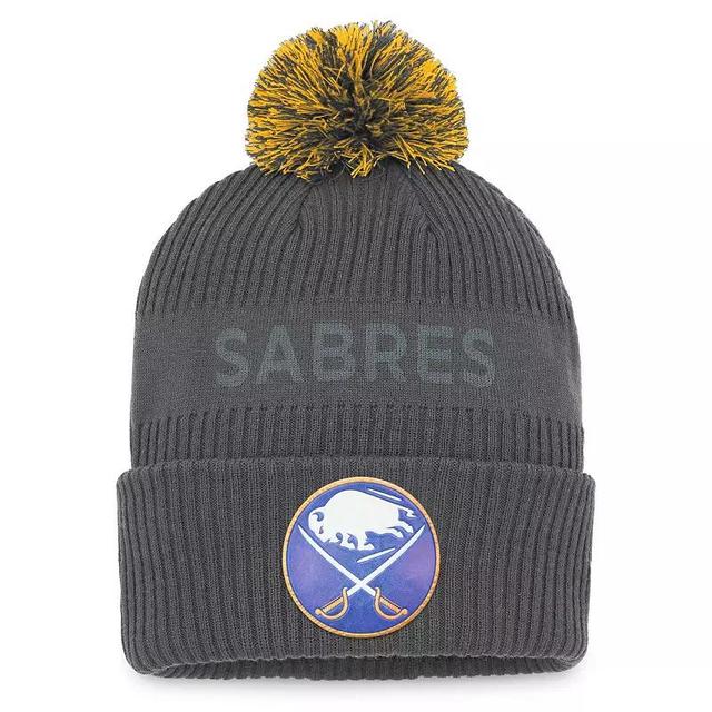 Mens Fanatics Charcoal Buffalo Sabres Authentic Pro Home Ice Cuffed Knit Hat with Pom Product Image