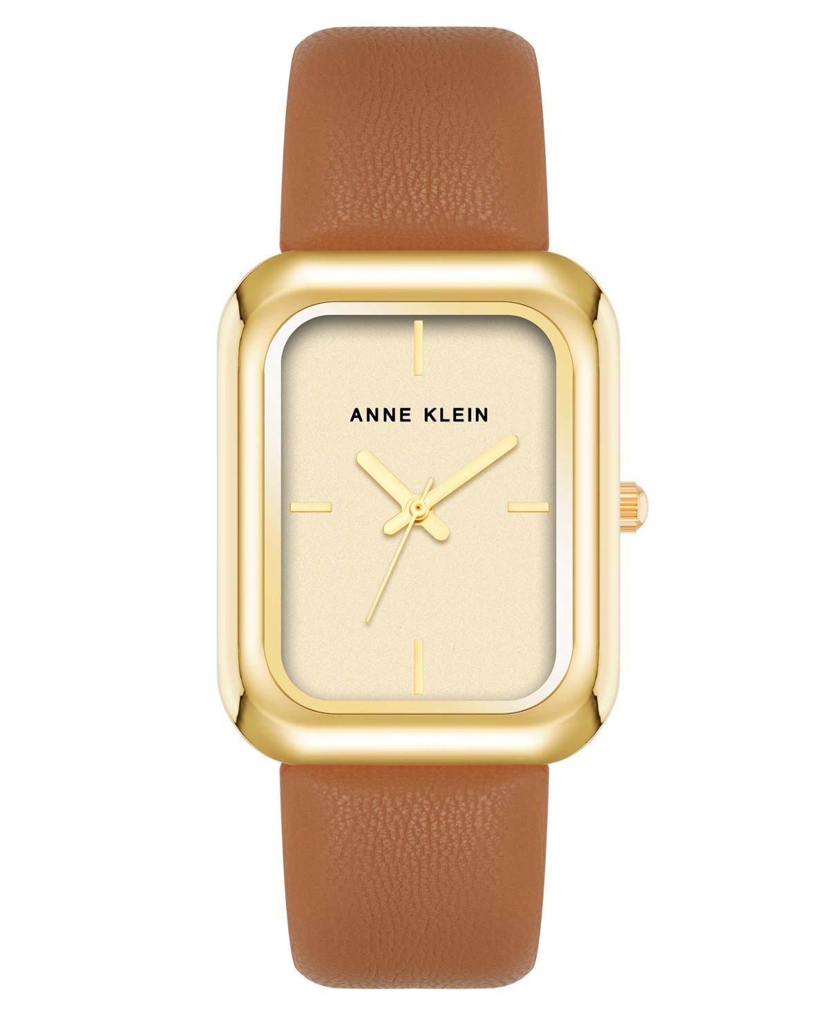 Anne Klein Womens Three Hand Quartz Rectangular Brown Polyurethane Faux Leather Band Watch, 31mm Product Image