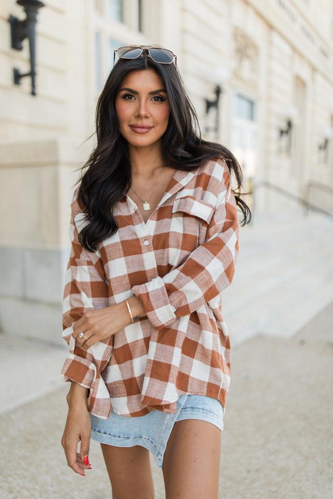 Made Me Realize Tan Plaid Button Front Shirt FINAL SALE Product Image