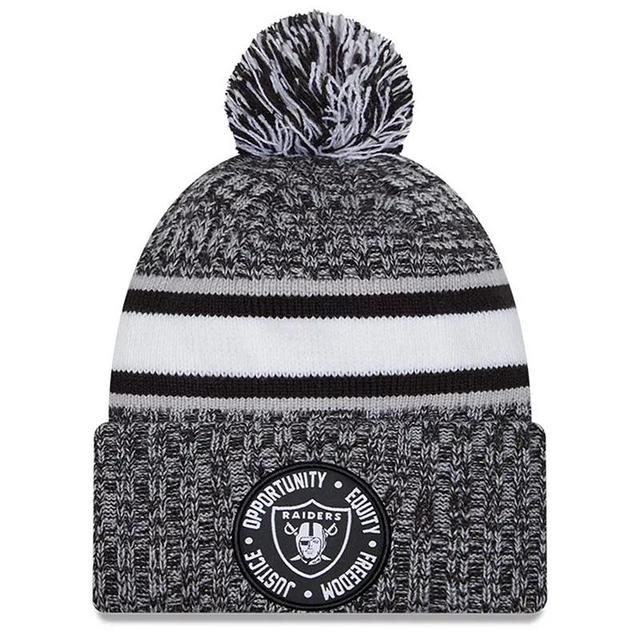 Mens New Era Heather Black Las Vegas Raiders 2023 Inspire Change Cuffed Knit Hat With Pom Product Image