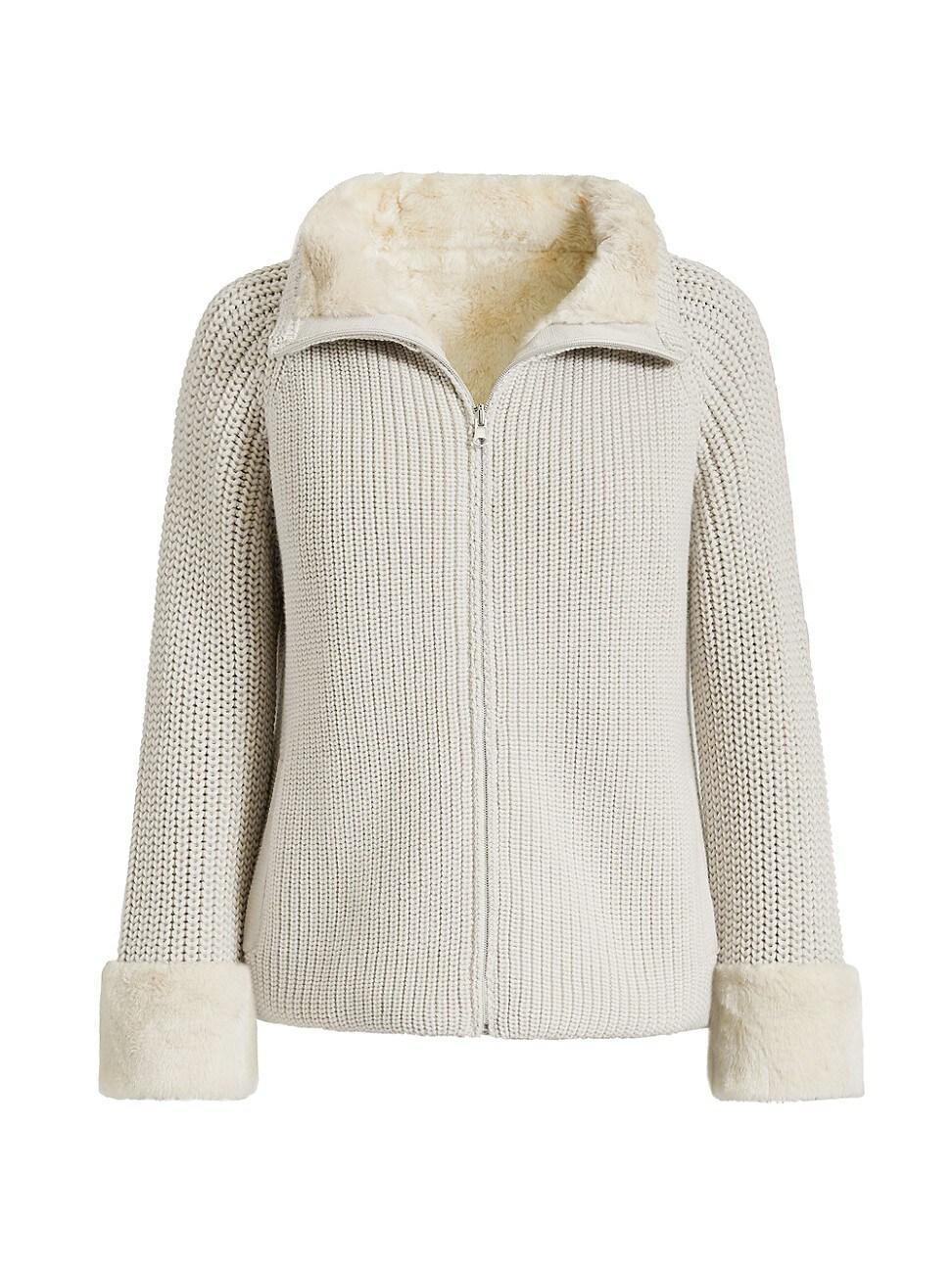 Womens Reversible Faux-Fur Zip Sweater Product Image