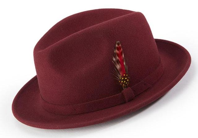 Burgundy Dress Hat Center Crease Stingy Snap Brim Product Image