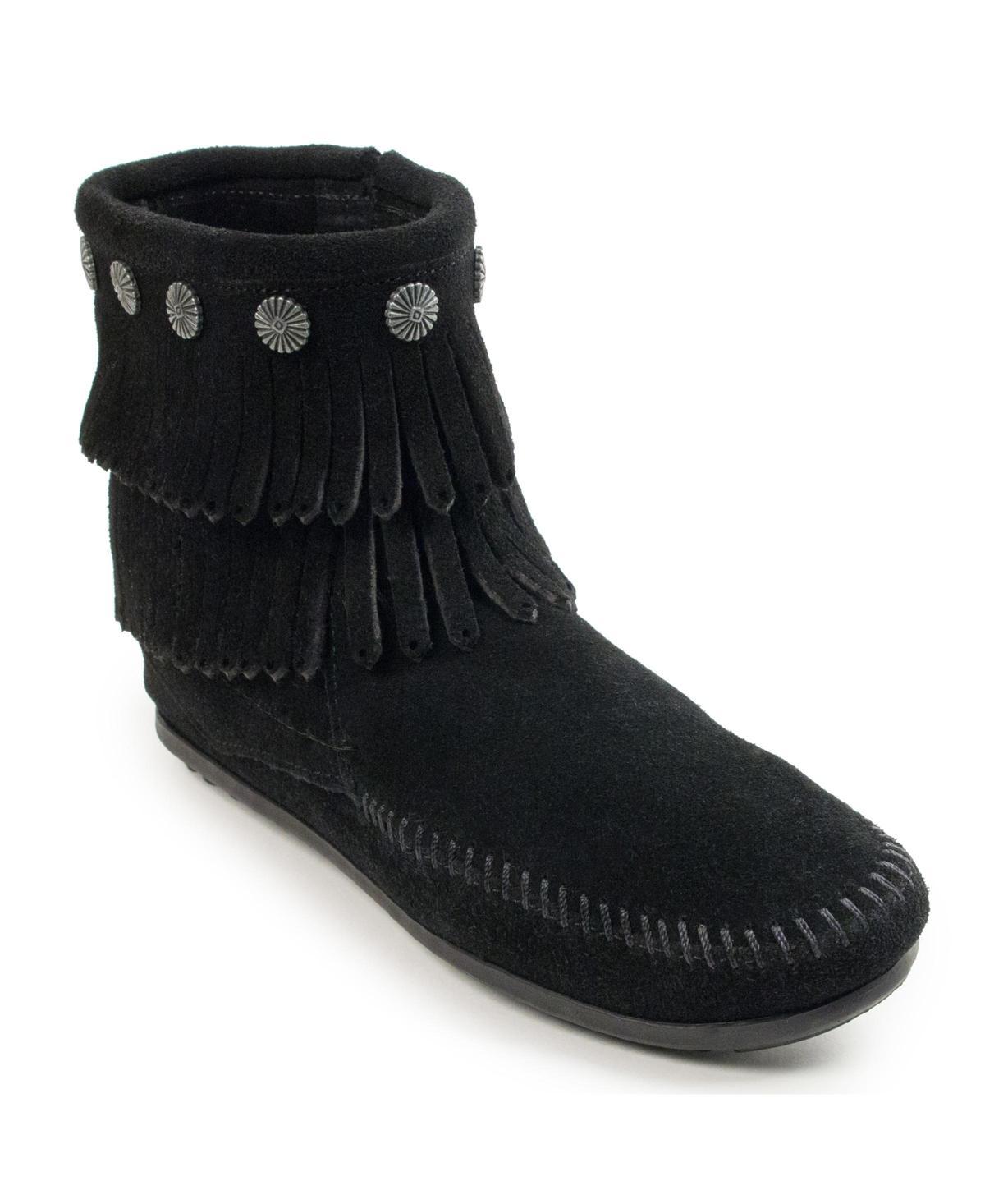 Minnetonka Womens Double Fringe Side Zip Ankle Boots Product Image