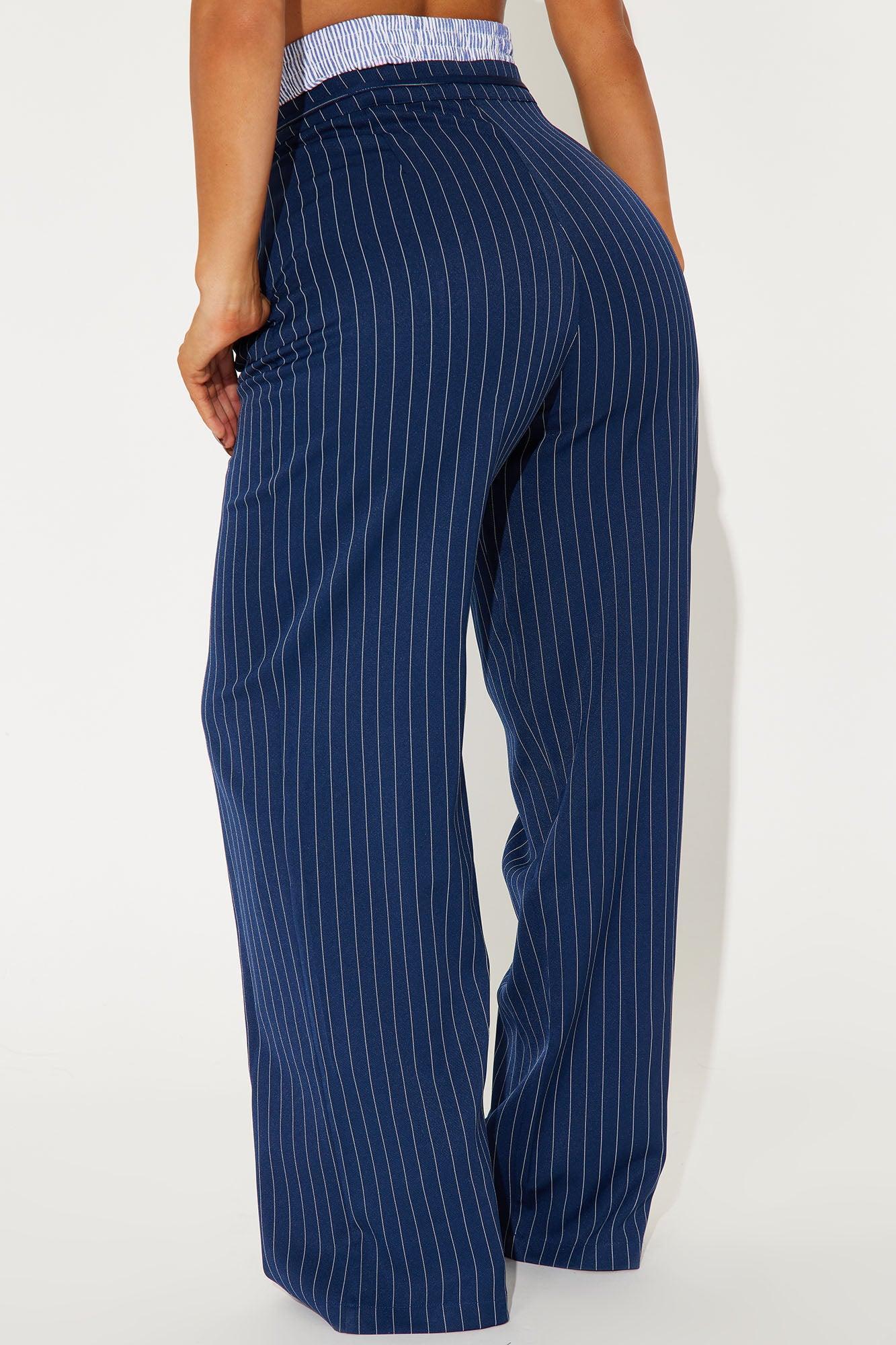 Nathalie Double Waistband Pinstripe Trouser - Navy/combo Product Image