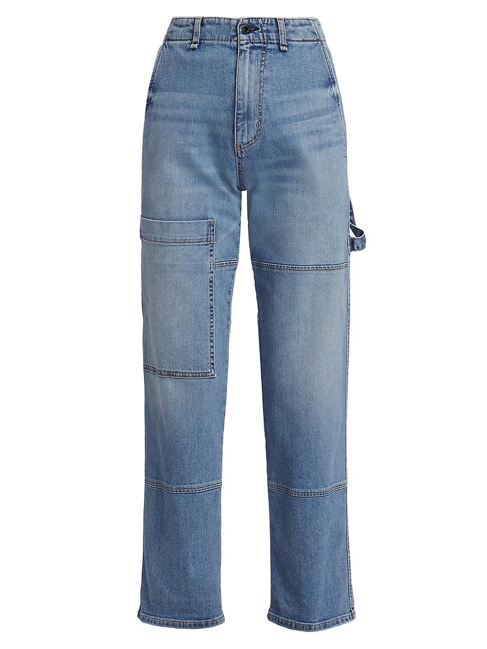 Womens Mid-Rise Carpenter Stretch Straight-Leg Jeans Product Image