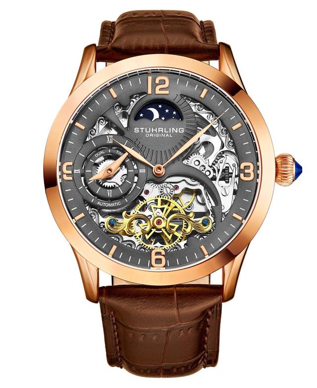 Stuhrling Mens Brown Leather Strap Watch 45mm - Brown Product Image