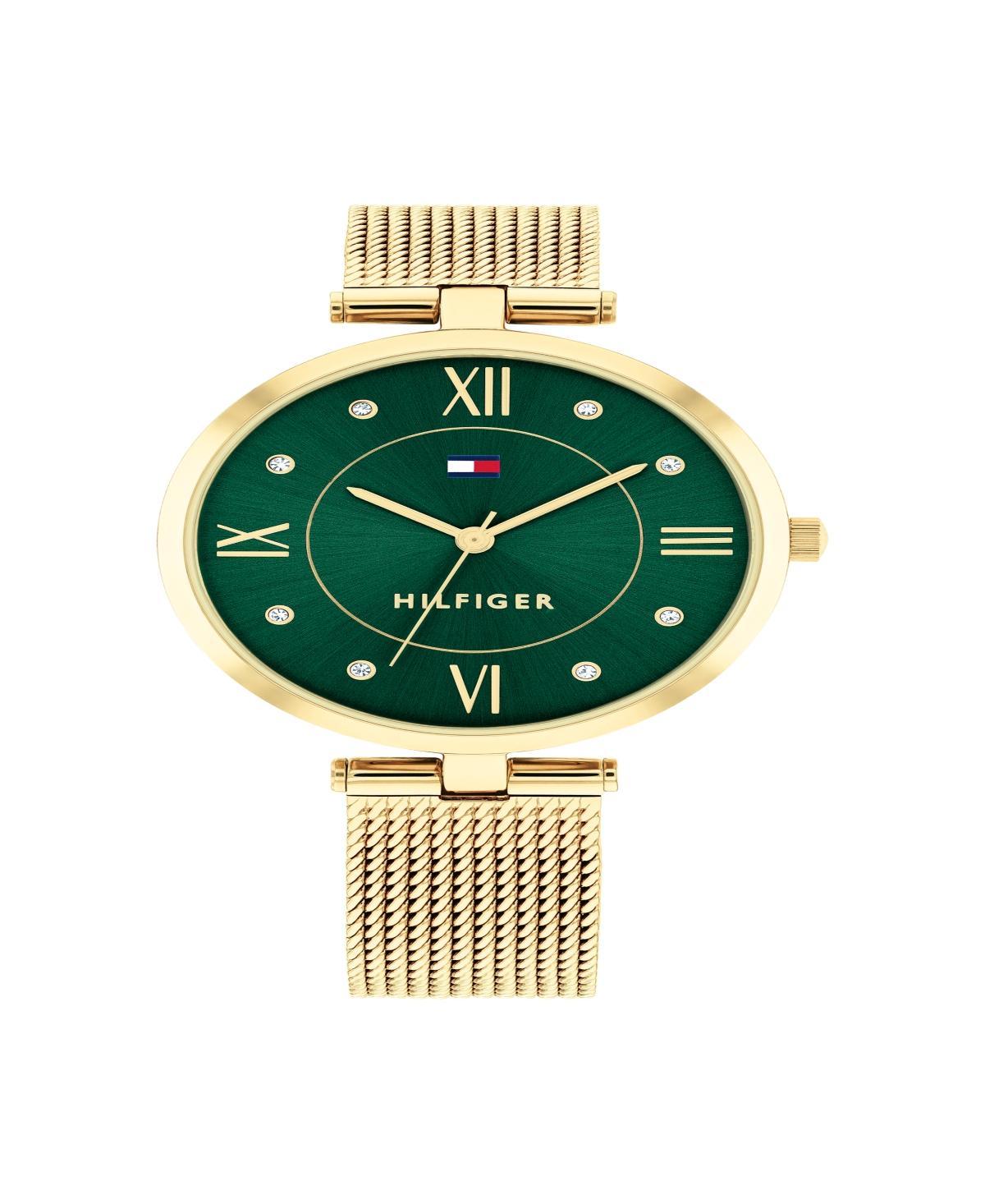 Tommy Hilfiger Womens Quartz Gold-Tone Stainless Steel Mesh Watch 34mm - Green Product Image